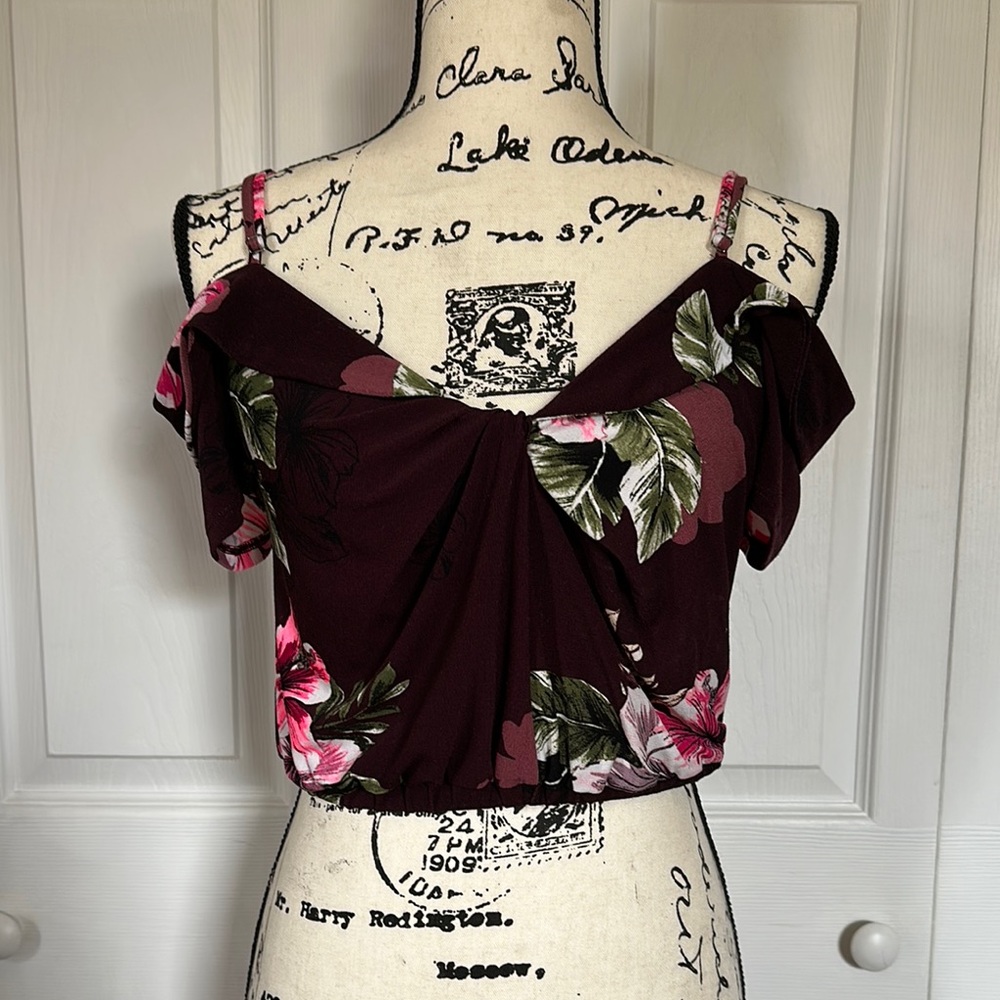 Floral Off-Shoulder Top - Burgundy and Pink